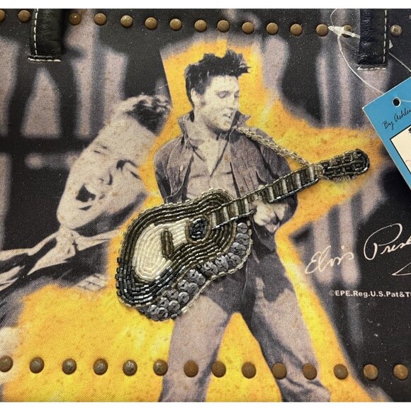 Elvis Presley Singing Beaded Studded Guitar Handbag Shoulder Bag Vintage - Picture 2 of 9